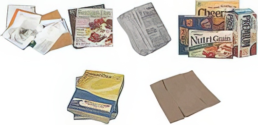 paper, magazines, boxes